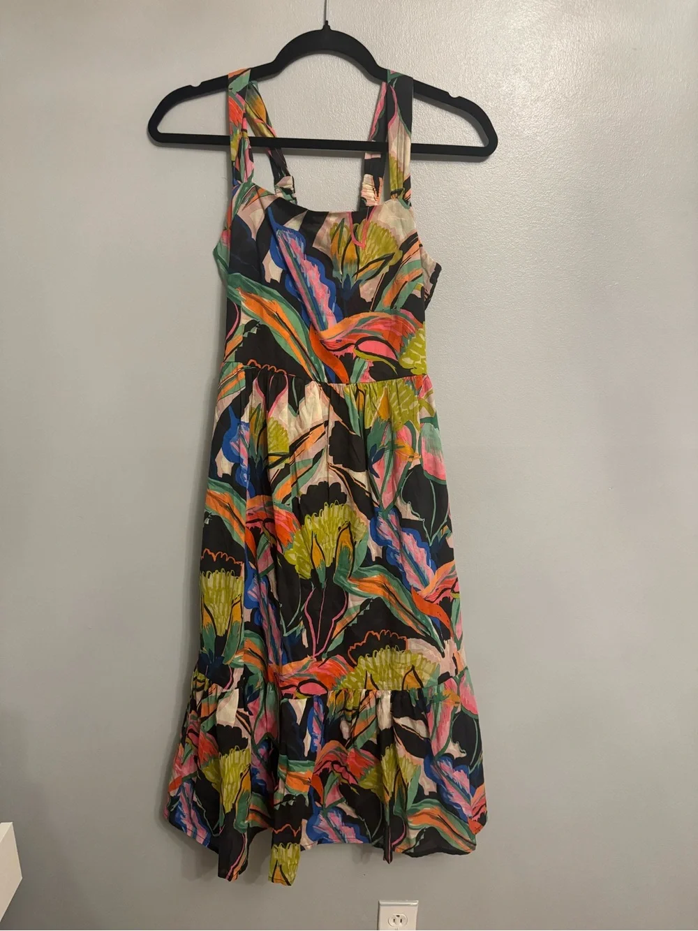 Self Contrast Anthropologie Black Multi Floral Tiered Midi Dress NWT XS - Picture 2 of 4